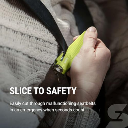 Sabre Safe Escape™ 3-in-1 Car Escape Tool for Car Safety with Spring-Loaded Window Breaker, No Swing Required, Seat Belt Cutter, LED Flashlight, Compact Auto Safety Tool for Emergencies - color: Neon Yellow