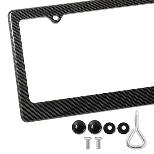 Hydro Dip Thickened Carbon Fiber License Plate Frame - 2 Pack Heavy Duty ABS with Anti-Theft Screws,US Car Tag Holder Cover with Screw Caps(2 Holes)