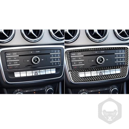 Real Carbon Fiber Center Console Radio Warning Light Buttons Control Trim Panel Frame Sticker Cover Interior Trim Decal Compatible With Benz CLA C117 2014-2018 GLA X156 2015-2019 Accessories Black - A - color: Center Console Radio Warning Light Buttons Co