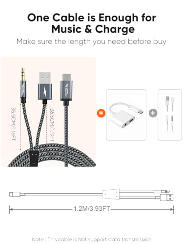 CableCreation USB C to 3.5mm Audio Cable with USB Charging Cable, Car Aux Cable, Type C to Aux Jack Headphone Car Stereo with 18W Charge for iPhone 16 15 Pro Max Plus, Galaxy S24/S23+, Pixel 9/8/7+ - style: USB C+3.5mm Audio+USB C Charging