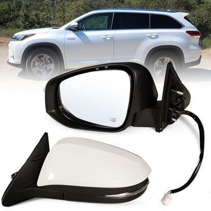 Left Driver side Mirror Fits 2014-2019 Toyota Highlander With Power Glass, Heated,Turn Signal and Manual Folding,Without Blind Spot Match White Replace 87940-0E130(6Pins) - color: White, size: 6Pins-Left