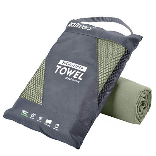Rainleaf Microfiber Towel Perfect Travel & Gym & Camping Towel. Quick Dry - Super Absorbent - Ultra Compact - Lightweight. Suitable for Trip, Beach, Shower, Backpacking, Pool - color: Army Green, size: 48.00" x 24.00"