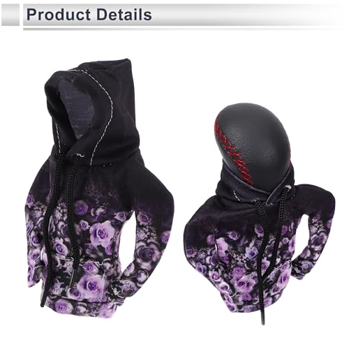1 Pc Universal Gear Shift Knob Cover Automotive Manual Stick Shifting Handle Protector Flower Hoodie Style Black,Purple Polyester