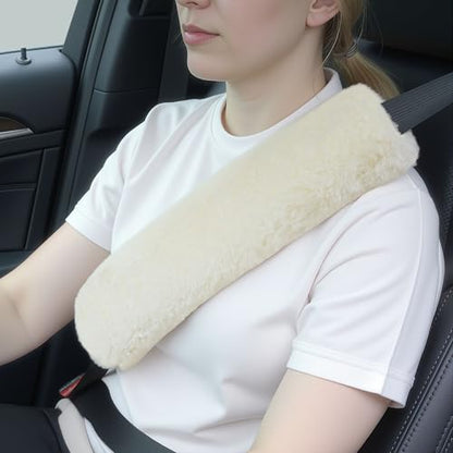 Aegis Cover Sheepskin Seat Belt Cover, Premium Australian Merino Wool Padding, Ultra-Soft & Durability, 0.5" Thick Seat Belt Pads, Universal Fit for Car, Truck, SUV 2Pack (Cream) - color: Cream