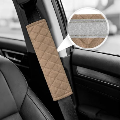 2PCS Car Seat Belt Pads Cover, Fluffy Car Seatbelt Covers, Soft Car Seat Belt Strap Cushion Protect Your Neck and Shoulder, Driving Seat Belt Shoulder Strap Cover for Most Autos (Khaki) - color: Khaki