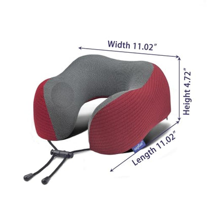 napfun Neck Pillow for Travel with Travel Pouch, Sleep Mask & Earplugs, Memory Foam Airplane Pillow for Headrest Sleep with Eyeshades, Plane Essentials with Eye Blindfold, Burgundy Striped Kit - color: Burgundy Striped Kit