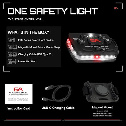 Guardian Angel Elite Series Safety Light, Beacon Device (White Front & White/Red Rear) Rechargeable, Magnetic, Hands-Free Wearable & Mountable LED Flashlight For First Responders, Firefighter & Rescue - color: White/White/Red, size: 1-Pack