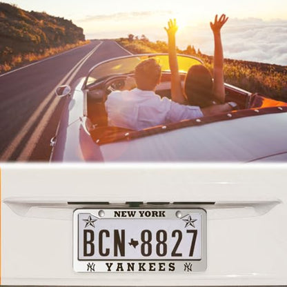 2 Piece License Plate Frames for Yankees, Anti-Dirty and Rustproof Aluminum Alloy NY License Plate Frames US Standard License Plate Holder with Screw Caps Set (Silver) - color: Y-Silver