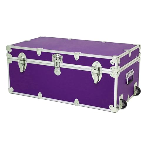 Rhino Trunk & Case Large Essential Trunk With Wheels 32”x18”x14”, 1000+ lbs Capacity - Many Colors. Strong, USA Made Summer Camp Footlocker, and Secure College Dorm Storage Chest - color: Purple