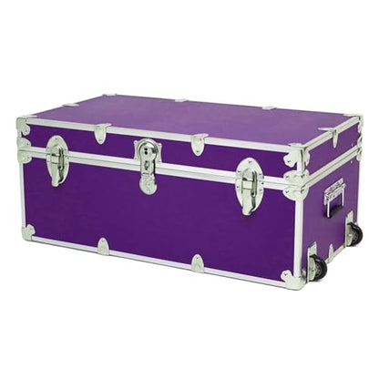 Rhino Trunk & Case Large Essential Trunk With Wheels 32”x18”x14”, 1000+ lbs Capacity - Many Colors. Strong, USA Made Summer Camp Footlocker, and Secure College Dorm Storage Chest - color: Purple