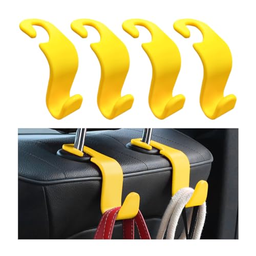 povtii 4PCS Car Seat Headrest Hook, Auto Back Seat Hanging Storage Organizer, Vehicle Seatback Hanger Holder for Purse Handbag Coat Umbrella, Universal Interior Car Accessories (Yellow) - color: Yellow