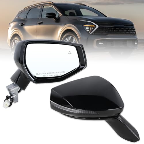 Right Passenger Side Door Mirror Compatible With 2023 2024 2025 Kia Sportage With Manual Folding Power Glass Heated Turn Signal Blind Spot Black Replace#87620P1060(8Pins) - color: Black, size: L