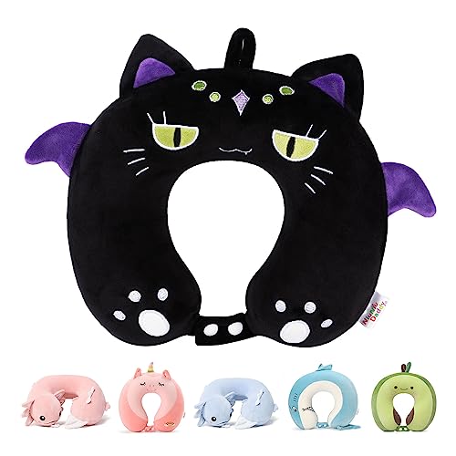 Niuniu Daddy Black Cat Kids Neck Travel Pillow for Kids, Compact Portable Travel Neck Pillow Supportive for Airplane Car Recline Sleeping for 3-8 Years Cute Boys Girls Toddlers Holiday Long Trip - color: Black Cat, size: 3-8 Y/O