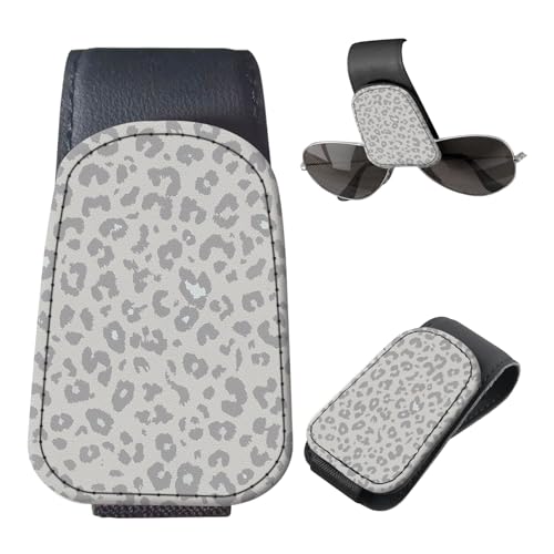 Sunglasses Holder for Car Visor, PU Leather Glasses Clip Organizer, Cute Magnetic Eyeglass Holder for Vehicle Sun Visor, Car Interior Accessory for Women & Men Snow Leopard Gray - color: Snow Leopard Gray