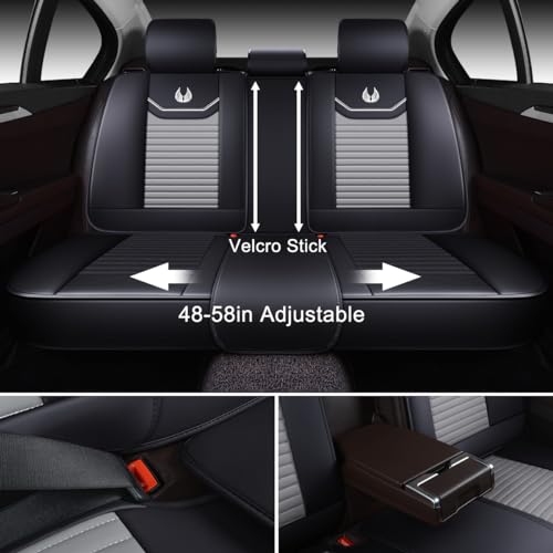 OASIS AUTO Car Seat Covers Full Set Premium Waterproof Full Coverage Faux Leather Luxury Universal Fit for SUV, Sedan, Pick-up Truck, Premium Interior Protectors (OD-008 Gray) - color: Gray