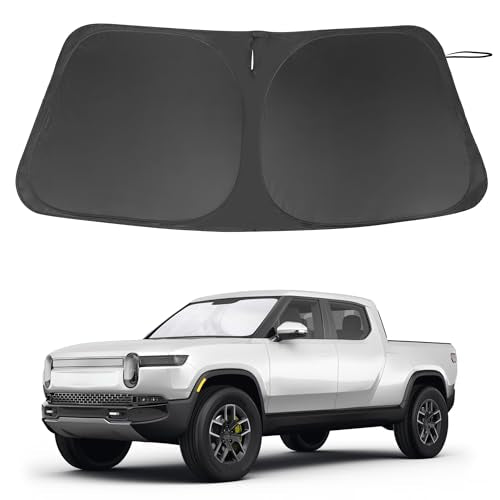 Windshield Sun Shade Custom Fit for 2022 2023 2024 2025 2026 Rivian R1T Accessories Foldable Sunshade Sun Blocker Protect Car from Sun Rays & Heat Damage Keep Car Cooler - size: Fit Rivian R1t 2022-2026
