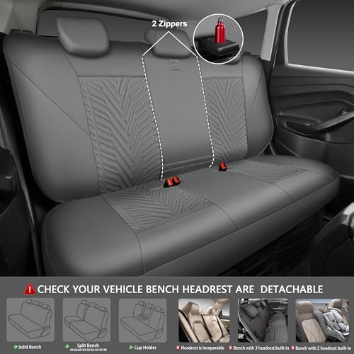 CAR PASS Faux Leather Car Seat Covers, 3D Tyre Embossed Waterproof Universal Fit 5 Seat Covers for SUV, Automotive Truck, Scratch Proof, Airbag Compatible (Deluxe Full Set, All Gray) - color: All Gray
