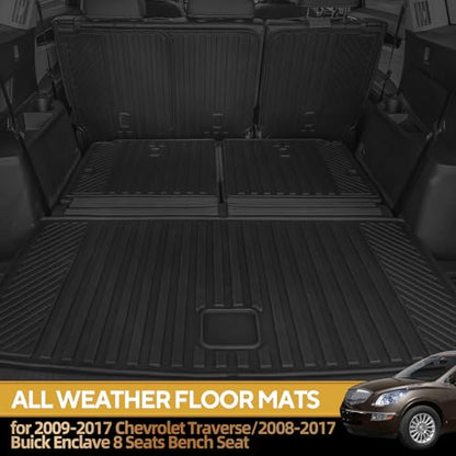Naibeve Trunk Mats for 2009-2017 Chevrolet Traverse/2008-2017 Buick Enclave 8 Seats Bench Seat-All Weather Fit for Traverse Cargo Mat 2nd & 3rd Row Backrest Mats Waterproof Accessories - size: 14)Traverse 8-Seater|2009-2017