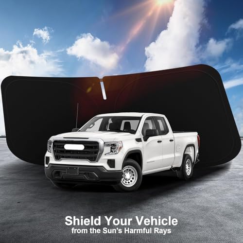 Windshield Sun Shade Compatible with 2019-2025 2026 Chevy Silverado GMC Sierra 1500 2500 3500 Accessories Sun Visor for Front Window Sun Shade Cover Foldable Blocks UV Rays Keep Car Cooler - size: For 2019-2026 Gmc Sierra/Silverado 1500 2500 3500
