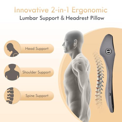 FLORICH Car Seat Cushion with Neck Pillow Lumbar Support Kit Memory Foam Seat Cushion for Car Ergonomic Back Support Headrest for Driving Car Seat Pillow Back Sciatica Tailbone Pain Relief, Gray