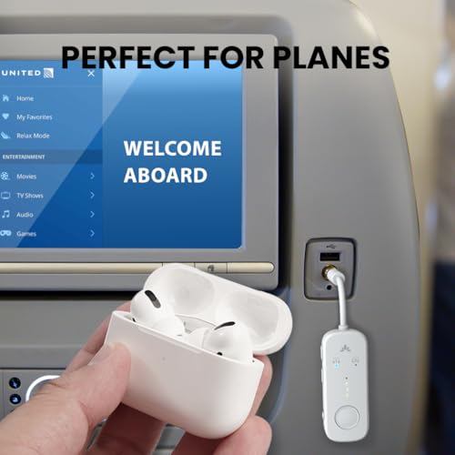 Avantree Relay - Premium Airplane Bluetooth Adapter with Advanced Qualcomm Chipset, 2 Headphones Support, 25hrs Play Time, aptX Adaptive & HD Audio Transmitter for Airpods, Bose & Travel Flight - color: 2-White