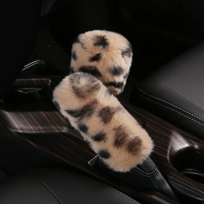Pinbola 5pcs in 1 Set Faux Wool Steering Wheel Cover Soft Fluffy Handbrake Cover & Gear Shift Cover & 2pcs Seat Belt Shoulder Pads Warm Universal Fit for 15 Inch (L-Beige) - color: L-Beige