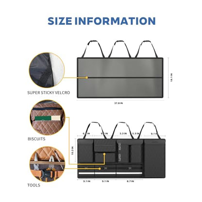 Backseat Hanging Organizer with Large Storage Bags | PU Leather, Large Capacity | Adjustable Straps, Waterproof & Collapsible | Universal Fit for SUVs, Sedans & Trucks | Brown, 37.8" x 18.1" - P810 - color: Leather-Brown