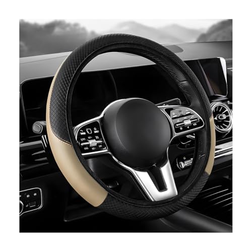 Car Steering Wheel Cover, 15 inch Carbon Fiber Microfiber Leather Elastic Steering Wheel Protector, Breathable Anti-Slip Comfortable Steering Wheel Covers for Most Cars (Beige, AD) - color: Beige, AD