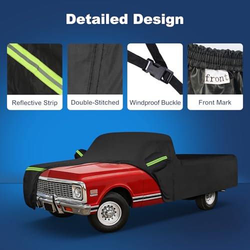 QUNSUNUS Car Cover for Chevrolet C10 C20 K10 K20 Long Bed 1960-1991, Waterproof C10 Truck Covers with Cotton Lining, All Weather Cover with Straps and Zipper - size: for Chevrolet C/K Long Bed 8ft