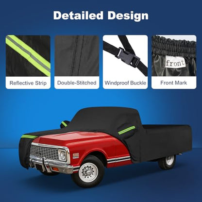 QUNSUNUS Car Cover for Chevrolet C10 C20 K10 K20 Long Bed 1960-1991, Waterproof C10 Truck Covers with Cotton Lining, All Weather Cover with Straps and Zipper - size: for Chevrolet C/K Long Bed 8ft