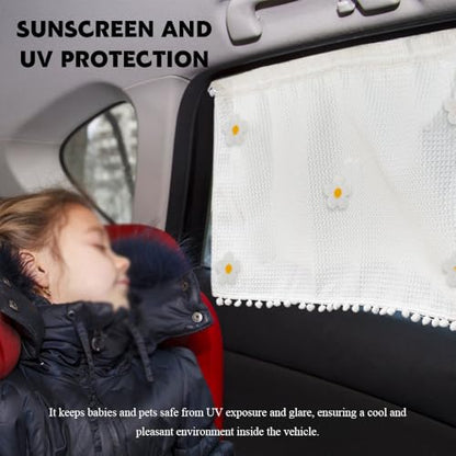 Car Side Window Sun Shade Privacy Curtain for Baby, Suction Cup Window Shade, 25"x18" Car Cartoon Sunshade Protector Heat Blocker Cover, Privacy Curtain for Kids Women (Five Small Flowers) - color: Five Small Flowers