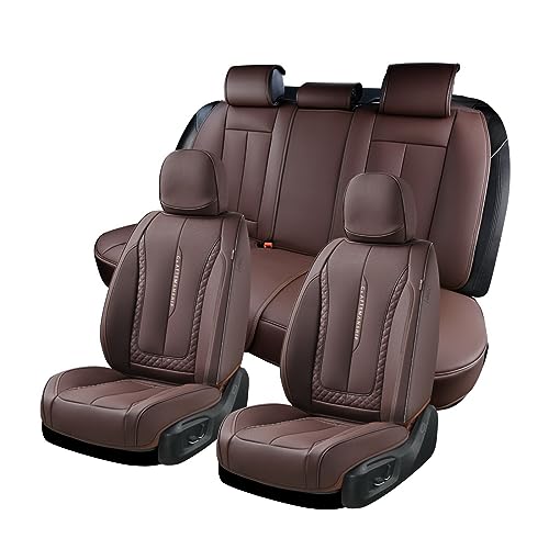 Coverado Car Seat Cover Full Set, Brown Seat Covers Front Seats Back Seat Covers, Nappa Leather Waterproof, Car Seat Cushion, Car Seat Protector Universal Fit Most Cars - color: Z-Brown, size: FullSet