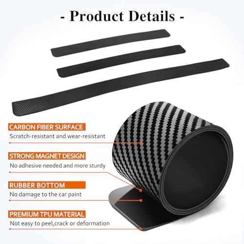 Auprite Black Carbon Fiber Universal Car Door Sill Protector, 4Pcs, Anti-Scratch, Magnetic, TPU Material