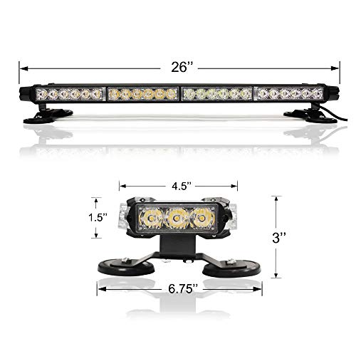 26'' 54 LED Emergency Strobe Rooftop Flashing Light Bar, Double Side Hazard Warning Beacon Safety Lights w/Magnetic for Tow Vehicles Firefighter Cars Trucks Traffic Security,White & Red - color: White & Red, size: 26''