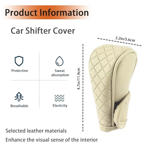 Car Gear Shift Cover Diamond Lattice Design Manual & Automatic Shift Knob Cover Anti-Scratch PU Leather Shift Knob Universal Car Accessories for Cars,Trucks,SUVs(Beige) - color: Beige