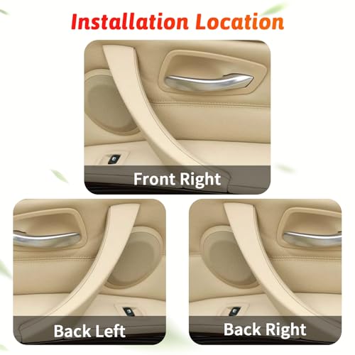 6PCS/Set Interior Inner Inside Door Pull Sticky Handle Cover for BMW 3 Series E90/E91/E92/E93 320 325 328 335 330 M3 (2004-2011) Left and Right Passenger Side (Beige) - color: Beige