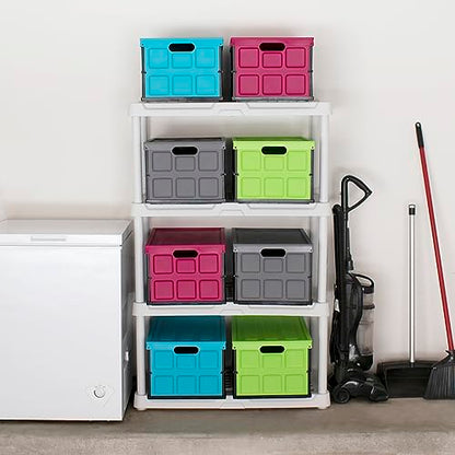 Glad Collapsible Storage Bin with Lid - 48L Foldable Plastic Box for Garage, Car Trunk, and Organization - Stackable Lidded Container with Handles, Turquoise - color: Turquoise