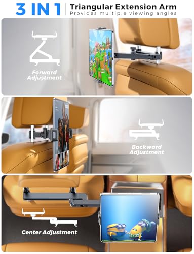 eSamcore for iPad Holder for Car Backseat, Triangular Retractable Arm Headrest Tablet Holder Deeper Clamp Tablet Car Mount Back Seat Kids Car Accessories for 4.7"-11" iPad Pro, Air, Mini, Galaxy Tab