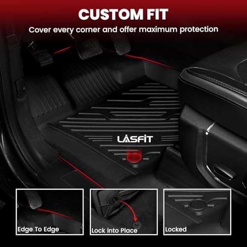 LASFIT Floor Mats for Ford F250 F350 F450 2017-2026 Crew Cab Front Bucket Seat (Not Fit Row Bench Seating) Floor Super Duty All Weather Protector TPE Car Floor Liner, only 1st, 2pcs Black - style: 2) SuperDuty| 17-26 | 1st Row Carpet Floor Only