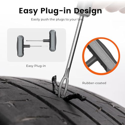 ETENWOLF Flat Tire Repair Kit with Plugs 16 Pcs, Heavy Duty Tire Plug Kit for Car, Motorcycle, ATV, Jeep, Truck, Tractor (Grey) - color: Grey