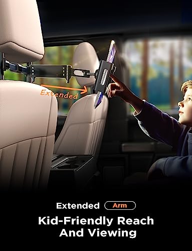 LISEN Car Headrest Tablet Holder - [3 in 1 Extension Arm] Adjustable Tablet Car Mount for Back Seat (4.7-11) - size: 4.7-11