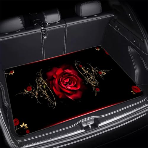 Universal Car Trunk Mat 29" x 39", Elegant Red Rose All Weather Trunk Protection Cargo Liner, Durable Cargo Mat Rear Trunk Liner, Stylish Vehicle Interior Accessories Suitable for Most Car Models - color: Elegant Red Rose