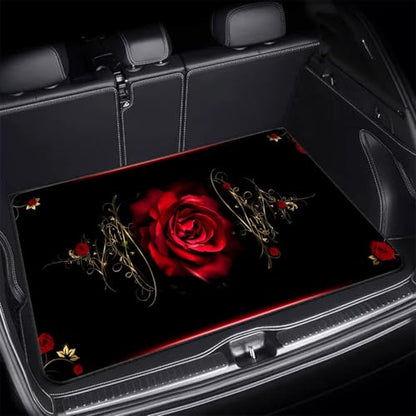 Universal Car Trunk Mat 29" x 39", Elegant Red Rose All Weather Trunk Protection Cargo Liner, Durable Cargo Mat Rear Trunk Liner, Stylish Vehicle Interior Accessories Suitable for Most Car Models - color: Elegant Red Rose
