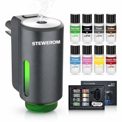Car Air Freshener - Smart Adjustable 3-Speed Intensity, Rechargeable Humidifier Car Essential Oil Diffuser - Comes with 8 Bottles of 10ml Perfume (Gray) - color: Grey