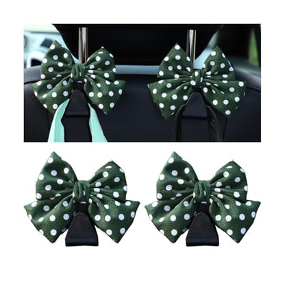Mandark 2-Piece Car Seat Hooks - Cute Bow Vehicle Hooks for Purses and Bags - Universal Automotive Hanger for SUV, Sedan, Truck (Green/Polka Dot) - color: Green/Polka Dot