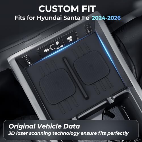 Center Console Wireless Charging Protective Mats for Hyundai Santa Fe 2024 2025 2026, Interior Accessories Silicone Non-Slip Anti-Dust Waterproof Pad, Black - style: Fits for Hyundai Santa Fe 2024-2026