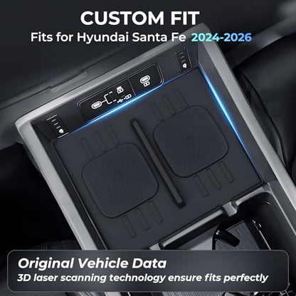 Center Console Wireless Charging Protective Mats for Hyundai Santa Fe 2024 2025 2026, Interior Accessories Silicone Non-Slip Anti-Dust Waterproof Pad, Black - style: Fits for Hyundai Santa Fe 2024-2026