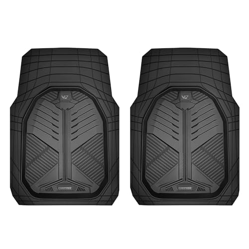 CAR PASS Heavy Duty Rubber Car Mats, Deep-Dish 2-Piece Car Floor Mats Front Only, All Weather Protection Universal Trim-to-Fit for SUVs Trucks Sedans, Waterproof Anti-Slip, Black - color: Front Only Black