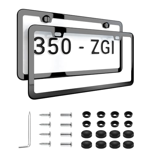 Black with Chrome Finish License Plate Frame - Stainless Steel Metal Frame with Screw Caps, 2 Pack (Chrome Black(Mirror Finish)) - color: Chrome Black(Mirror finish)