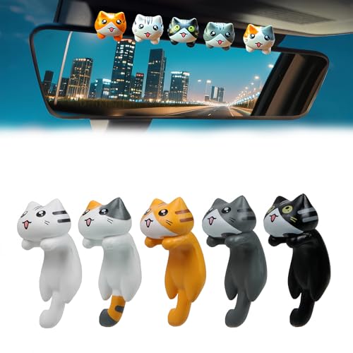 Cartoon Cute Cat Car Decor Rearview Mirror Interior Accessories Truck Animal Figure Dashboard Ornaments Rear View Decorations Trim Universal Decoration Ornament Gifts for New Cars Owners - 5 Pcs - size: 6 pcs